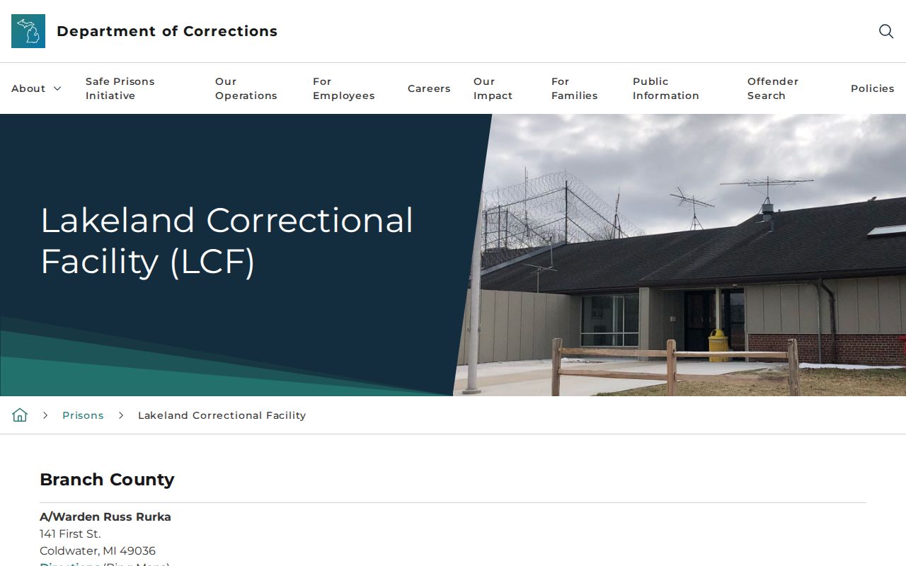 Lakeland Correctional Facility release records source in Branch County